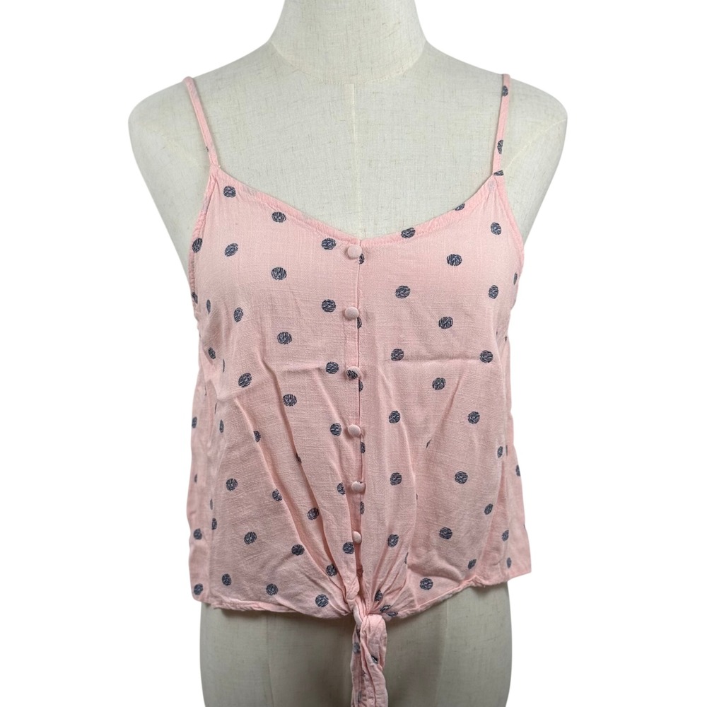 MINE Women S Cami Tank‎ Top Pink Polka Dot Button Front Tie TB4600 Boho Summer